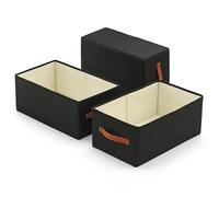 linen closet organizers and storage, 3 Pack Large Storage Baskets, Washable, Clothing Storage Bins with Handle, Closet Organizer for Storage Sweater,Sheets (Black, 18½"x11"x8½")