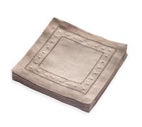 Linen Cocktail Napkins 6 x 6 inch - 100% Pure Linen Natural Napkins Cloth with Embroidered Dot Set of 12 - Hemstitch Coaster Napkin Washable for Summer