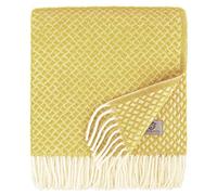 Linen & Cotton Beautiful Soft Wool Throw/Blanket Sofia - 100% Pure New Zealand Wool, Yellow (130 x 170 cm) Knee Throw Warm Cozy Plaid Sofa Bed Couch Settee Chair Bedspread Single Double Lambswool