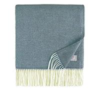 Linen & Cotton Classic Extra Soft Cosy Light Throw/Blanket Diamond - 100% Fine Merino Wool, Blue (140 x 200 cm) Warm Knee Plaid Lambswool for Sofa Bed Bedroom Couch Settee Bedspread Single
