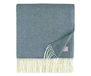 Linen & Cotton Classic Extra Soft Cosy Light Throw/Blanket Diamond - 100% Fine Merino Wool, Blue (140 x 200 cm) Warm Knee Plaid Lambswool for Sofa Bed Bedroom Couch Settee Bedspread Single