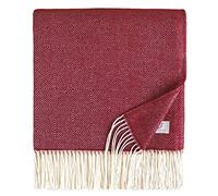 Linen & Cotton Classic Extra Soft Cosy Light Throw/Blanket Diamond - 100% Fine Merino Wool, Bordeaux Red (140 x 200 cm) Warm Plaid Lambswool for Sofa Bed Bedroom Couch Settee Bedspread Single