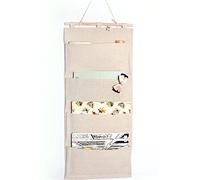 Linen/Cotton Fabric Wall Door Closet Hanging Storage Bag Books Organizational Back to School Office Bedroom kitchen rectangle 4 Pocket Home Organizer Gift ,13.8"W x 31.5"H (4 Pockets - Beige white)