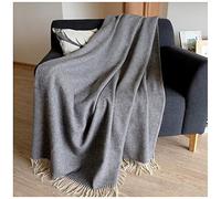 Linen & Cotton Luxury Extra Soft Light Throw/Blanket STONEWOLD Herringbone Pattern - 100% Fine Merino Wool, Grey (140 x 200cm) Warm Plaid for Sofa Bed Couch Settee Bedspread Single Double Lambswool