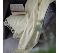 Linen & Cotton Luxury Extra Soft Light Throw Blanket Stonewold Herringbone Pattern - 100% Fine Merino Wool, Natural White (140 x 200 cm) Plaid for Sofa Bed Couch Settee Bedspread Single Lambswool