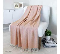 Linen & Cotton Luxury Extra Soft Throw/Blanket STONEWOLD Herringbone Pattern - 100% Fine Merino Wool, Old Rose/Pink (140 x 200cm) Warm Plaid Sofa Bed Couch Settee Bedspread Single Double Lambswool