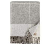 Linen & Cotton Luxury Soft Checked Throw/Blanket Olivia with Fringe - 100% Fine Merino Wool, Grau/White (140 x 200cm) Warm Knee Plaid for Sofa Bed Couch Settee Bedspread Single Double Lambswool