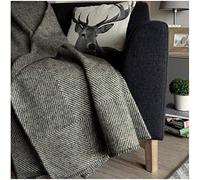 Linen & Cotton Luxury Stylish Wool Throw/Blanket Iceland Diamond Twill - 100% Pure New Zealand Wool, Grey (140 x 200cm) Knee/Warm Plaid for Sofa Bed Couch Settee Bedspread Single Double Lambswool