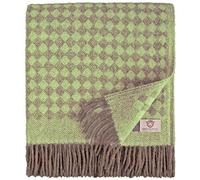 Linen & Cotton Soft and Beautiful Diamond Twill Wool Throw/Blanket PARIS - 100% New Zealand Lambswool, Brown/Green (140 x 200cm (55'' x 80''), Sofa Bed Couch Settee Warm Plaid/Bedspread