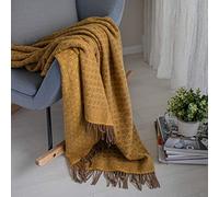 Linen & Cotton Soft and Beautiful Diamond Twill Wool Throw Blanket Paris - 100% New Zealand Lambswool, Brown Yellow (140 x 200 cm (55'' x 80'') Warm Plaid Bedspread for Sofa Bed Couch Settee Chair