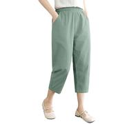 Linen Cotton Women's Large Size Loose Pants Elastic Waist Lightweight Breathable Casual Trousers with Pockets Casual Crop Pants for Women