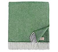 Linen & Cotton Wool Throw Blanket Alaska Diamond Twill - 100% Pure New Zealand Wool, Green (140 x 220 cm) Knee/Warm Plaid for Sofa Bed Couch Settee Armchair Bedspread Single Double Lambswool