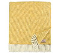 Linen & Cotton Wool Throw/Blanket Alaska Diamond Twill - 100% Pure New Zealand Wool, Mustard Yellow (140 x 220cm) Knee/Warm Plaid for Sofa Bed Couch Settee Bedspread Single Double Lambswool