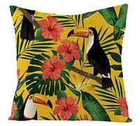 Linen Couch Pillow Covers Pattern Cushion Cases With Zipper Yellow Green Red Pillow Cover Zip King Cushion Covers xlarge Flower Leaf Toucan Bird Throw Pillow Covers Sofa Decor 50x50 cm