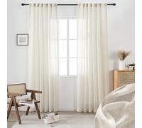 Linen Cream Sheer Curtains 72 Inch Length for Bedroom Pair Set 2 Panels Back Tab Loop Rod Pocket Light Filtering Semi Sheer Thick Soft Woven Textured Curtains for Sitting Room Family Living Area 52x72