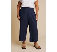 Linen Cropped Wide Leg Trousers Yours Dark Navy 18
