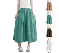 Linen Culottes Trousers Womens Sale Clearance Ladies Plain Cropped Pants Casual Wide Leg Culottes Pants Cotton Linen Palazzo Trousers with Pockets Smart Office Work Going Out Party Culotte