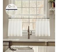 Linen Curtains 22 inch Length,Natural Pinch Pleat Cafe Curtains,Light Filtering Small Window Drapes for Bathroom Laundry Room 2 Panels Comes with 10 Metal Rings and 10 Hooks