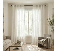 Linen Curtains 84 Inch Length 2 Panels Set,Back Tab/Rod Pocket Neutral Farmhouse Flax Semi Sheer Curtain Drapes 84 Inches Long for Living Room Bedroom,Cream Ivory,Cortinas De Lino Para Sala