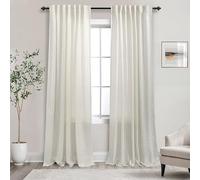 Linen Curtains 84 Inch Length 2 Panels Set,Back Tab/Rod Pocket Neutral Farmhouse Flax Semi Sheer Curtain Drapes 84 Inches Long for Living Room Bedroom,Cream Ivory,Cortinas De Lino Para Sala