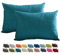 Linen Cushion Covers 30x50 60x60 60x80cm - Square/Rectangular Pillow Cases for Sofas Soft Decorative Throw Pillow Covers for Living Room Emerald Lake Blue 40x90 (Set of 2)