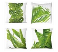 Linen Cushion Covers Set of 4 Fresh Leaves 40x40cm Pillow Cases for Bedroom Livingroom Square Throw Pillow Cover with Invisible Zipper Pillowcase for Couch Home bed Outdoor Garden Patio Decor 5234