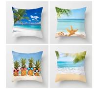 Linen Cushion Covers Set of 4 Seaside Scenery 35x35cm Pillow Cases for Bedroom Livingroom Square Throw Pillow Cover with Invisible Zipper Pillowcase for Couch Home bed Outdoor Garden Patio Decor 1883