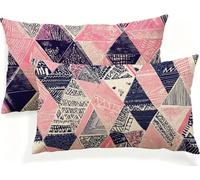Linen Cushions Cover Geometry 30 x 60 Double Sided Rectangular Pack of 2 Throw Pillow Cases with Invisible Zipper for Sofa Couch Bed Garden Bench Office Modern Outdoor Cushions 12x24in Purple JK-580
