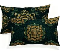 Linen Cushions Cover Green 30 x 50 Double Sided Rectangular Pack of 2 Throw Pillow Cases with Invisible Zipper for Sofa Couch Bed Garden Bench Office Modern Outdoor Cushions 12x20in Mandala JK-536
