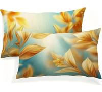 Linen Cushions Cover Nature 45 x 30 Double Sided Rectangular Pack of 2 Throw Pillow Cases with Invisible Zipper for Sofa Couch Bed Garden Bench Office Modern Outdoor Cushions 18x12in Leaves JK-146