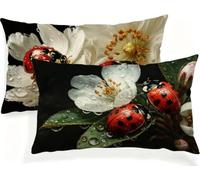 Linen Cushions Cover Red 30 x 45 Double Sided Rectangular Pack of 2 Throw Pillow Cases with Invisible Zipper for Sofa Couch Bed Garden Bench Office Car Modern Outdoor Cushions 12x18in Insect JK-588