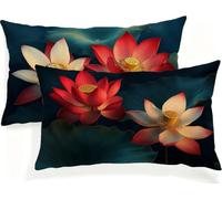 Linen Cushions Cover Red 30 x 50 Double Sided Rectangular Pack of 2 Throw Pillow Cases with Invisible Zipper for Sofa Couch Bed Garden Bench Office Car Modern Outdoor Cushions 12x20in Lotus JK-604