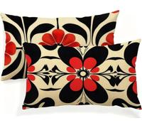 Linen Cushions Cover Red 30 x 50 Double Sided Rectangular Pack of 2 Throw Pillow Cases with Invisible Zipper for Sofa Couch Bed Garden Bench Office Car Modern Outdoor Cushions 12x20in Beige JK-606