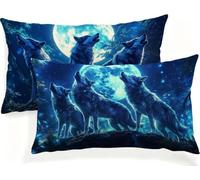 Linen Cushions Cover Wolf 75 x 50 Double Sided Rectangular Pack of 2 Throw Pillow Cases with Invisible Zipper for Sofa Couch Bed Garden Bench Office Car Modern Outdoor Cushions 30x20in Blue JK-264