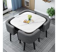 Linen Dining Table Set with 4 Black Chairs Round/Square Space-Saving Kitchen Furniture for Dining Room Living Room - Perfect for 4 Persons