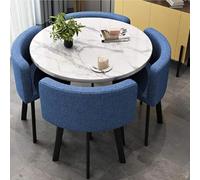 Linen Dining Table Set with 4 Black Chairs - Round/Square Space-Saving Kitchen & Living Room Furniture for 4 People - Stylish Dining Group for Modern Homes