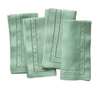 Linen Dinner Napkins - Sage Mint Green 18 x 18 Inch, Set of 4 Hemstitch Napkins With Embroidered Dot - Handcrafted French Cloth Perfect for Spring and Summer