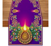 Linen Diwali Table Runner Diwali Tablecloth Diwali Decor Indian Diwali Home Kitchen Dining Room Table Decorations and Supplies for Home 13x72 Inch