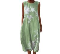 Linen Dresses Cheesecloth Dress for Women Summer Casual V Neck Italian Midi Short Sleeveless A-line Sundress Tunic Breathable Floral With Pockets Beach Lightweight Shift Plus Size Ladies UK Italy