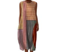 Linen Dresses Cheesecloth Dress for Women Summer Casual V Neck Italian Midi Short Sleeveless A-line Sundress Tunic Breathable Floral With Pockets Beach Lightweight Shift Plus Size Ladies UK Italy