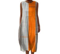 Linen Dresses Cheesecloth Dress for Women Summer Casual V Neck Italian Midi Short Sleeveless A-line Sundress Tunic Breathable Floral With Pockets Beach Lightweight Shift Plus Size Ladies UK Italy
