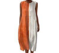 Linen Dresses Cheesecloth Dress for Women Summer Casual V Neck Italian Midi Short Sleeveless A-line Sundress Tunic Breathable Floral With Pockets Beach Lightweight Shift Plus Size Ladies UK Italy