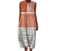 Linen Dresses Cheesecloth Dress for Women Summer Casual V Neck Italian Midi Short Sleeveless A-line Sundress Tunic Breathable Floral With Pockets Beach Lightweight Shift Plus Size Ladies UK Italy