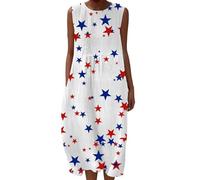 Linen Dresses Cheesecloth Dress for Women Summer Casual V Neck Italian Midi Short Sleeveless A-line Sundress Tunic Breathable Floral With Pockets Beach Lightweight Shift Plus Size Ladies UK Italy