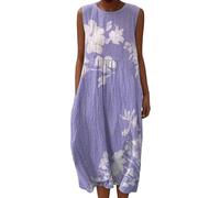 Linen Dresses Cheesecloth Dress for Women Summer Casual V Neck Italian Midi Short Sleeveless A-line Sundress Tunic Breathable Floral With Pockets Beach Lightweight Shift Plus Size Ladies UK Italy