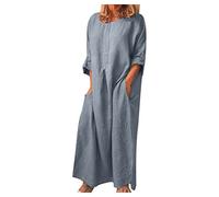 Linen Dresses for Women UK Clearance Summer Beach V Neck Button Midi Dress Short Sleeve Casual Dresses Pockets Elegant Solid Color Dress Loose Baggy Cotton Maxi Dress Ladies Dresses Size S-2XL