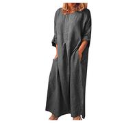 Linen Dresses for Women UK Sale Clearance Summer Beach V Neck Button Midi Dress Short Sleeve Casual Dresses Pockets Elegant Solid Color Dress Loose Baggy Cotton Maxi Dress Ladies Dresses Size S-2XL