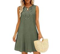 Linen Dresses for Women UK Summer Embroidered Boho Midi Dresses Ladies V Neck Sleeveless Curve Short Dresses Elegant Knee Length Sundress for Casual Beach Vacation 2026