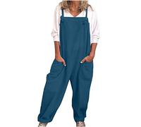 Linen Dungarees for Women UK, Casual Jumpsuit Dungarees Women'S Work Trousers Summer Overall Jumper Sleeveless Dungarees Wide Leg Large Pocket Oversize Leisure Suit One Piece for Holiday Outgoing