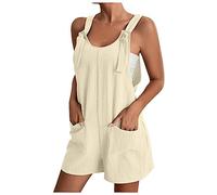 Linen Dungarees for Women UK Clearance Ladies Short Jumpsuits Casual Button Down Playsuit Adjustable Straps Jumpsuit Romper Loose Overall Fashion Trousers Pants for Work Party Club Wedding Beach